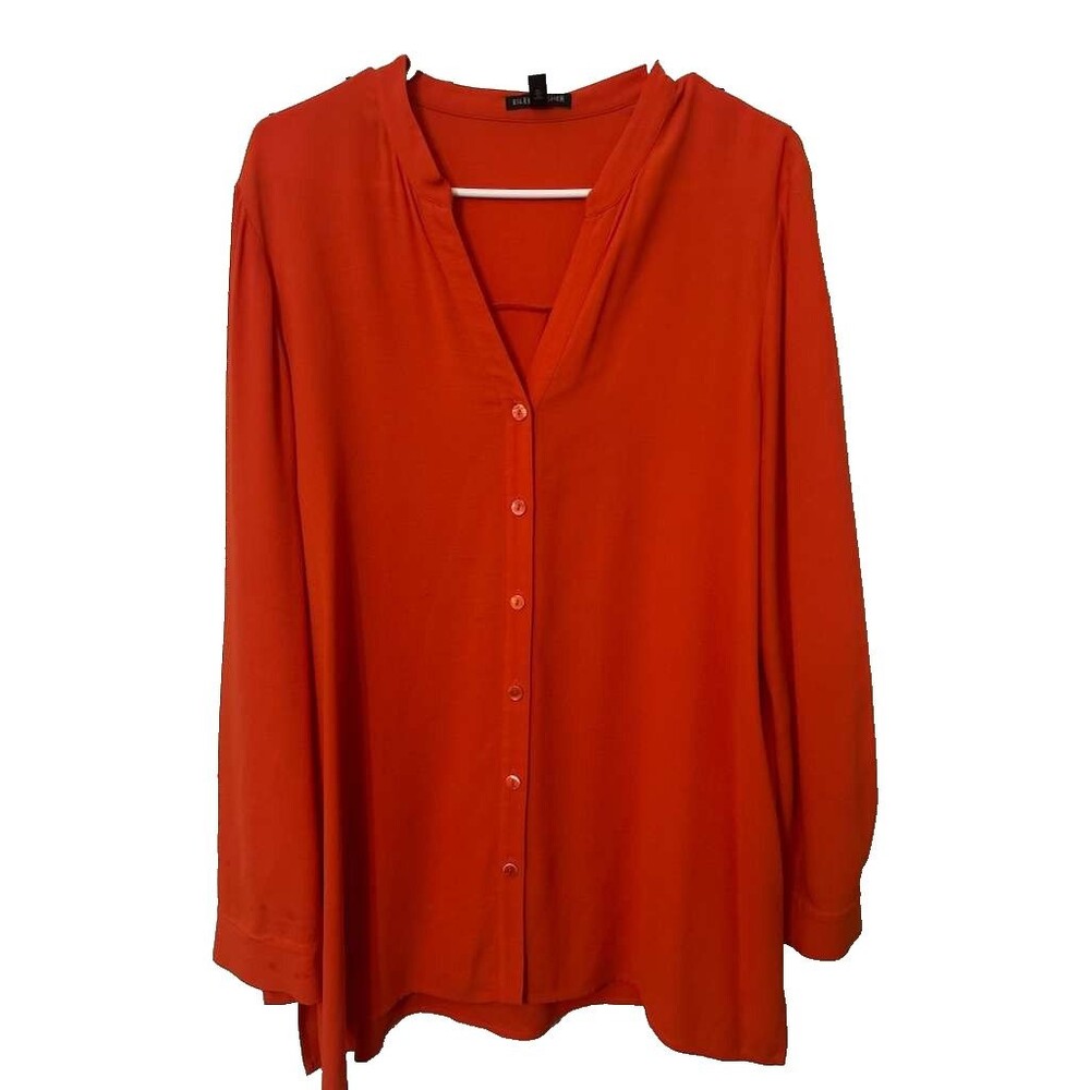 Eileen Fisher Silk Shirt Button Down Women's Medium Orange Long Sleeve Blouse